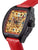 Genuine red leather band with black case and black crown.