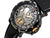 Mechanical watch with skeleton dial with black case and black crown